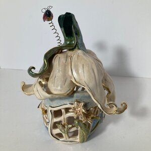 Vintage Blue Sky Ceramic Fairy House Candle Light Heather Goldminc 8 x 6" Flaw‎